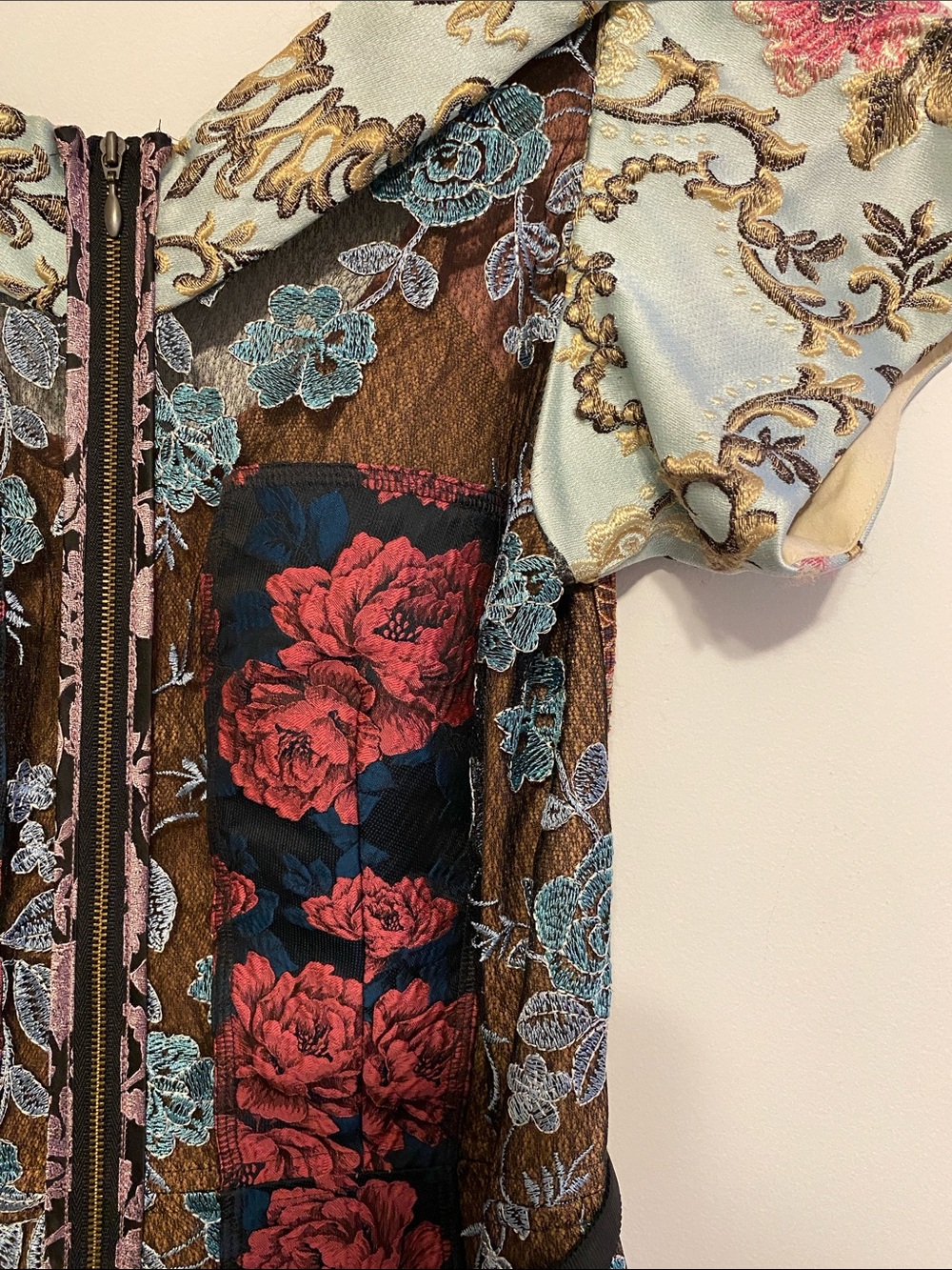 Byron Lars Brown, Blue, Cream & Pink Floral Midi Dress, classic. - Picture 2 of 11